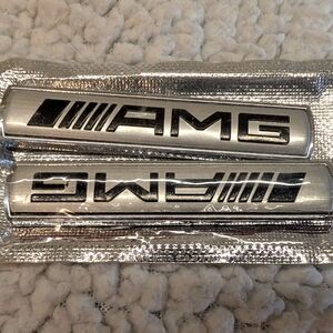 2 Pcs Chrome & Black Fender Badge For Mercedes Benz AMG Side Emblem, New